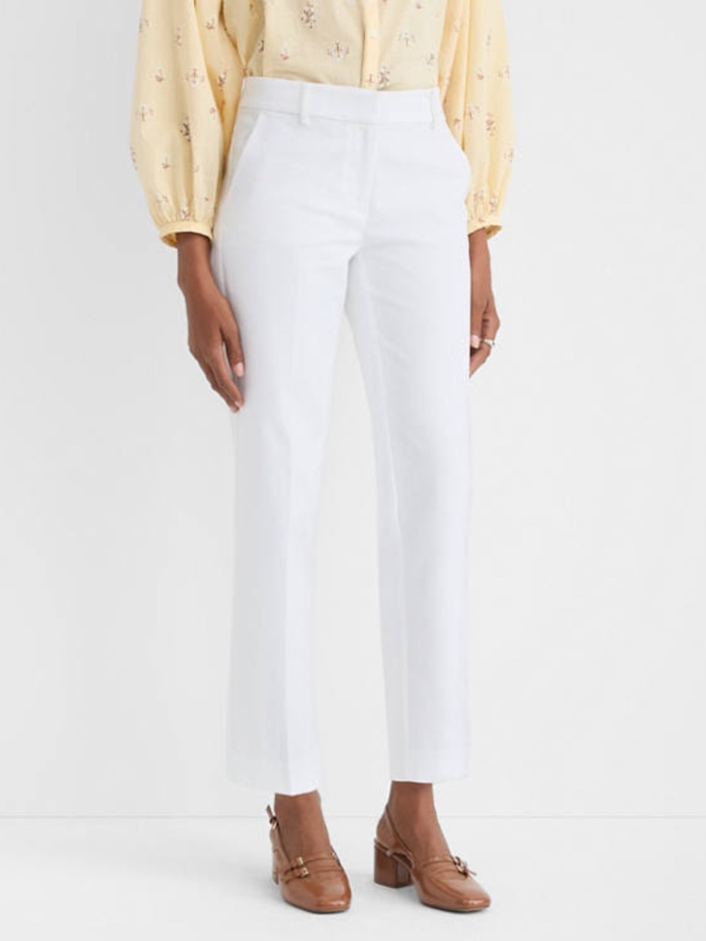 LOFT White Riviera Pant in Doubleweave Cotton Blend, Ankle Length, Slim Fit